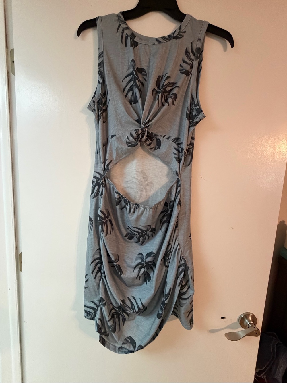 Amazon Gray Palm-Print Twist-Front Mini Dress